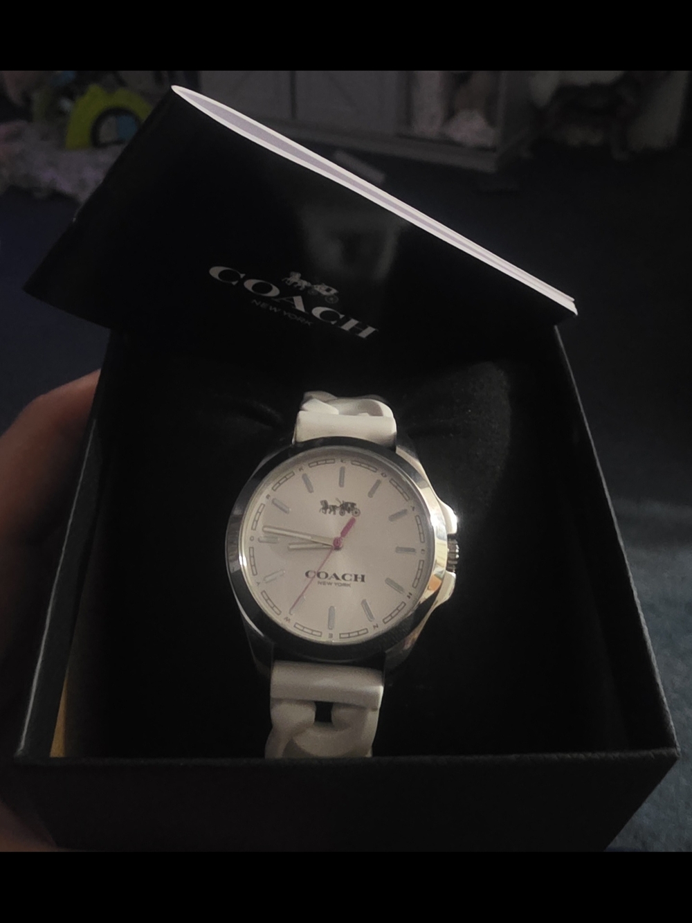 Coach White Dial Watch with White Strap and Silver Case